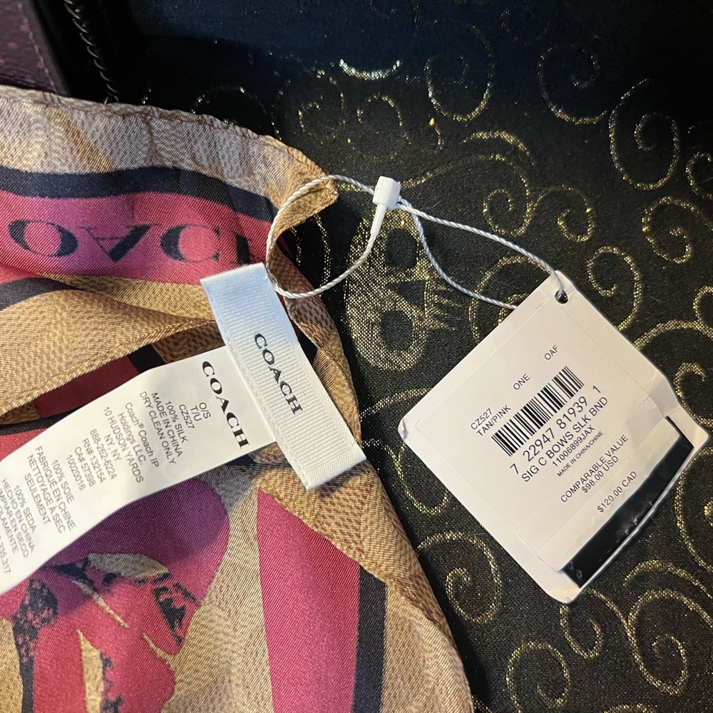 Coach Safiano Brown & Pink Bow Micro Mini Crossbody w/Silk Scarf (2pcs) - Picture 15 of 16